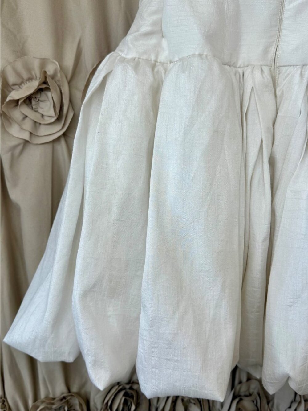 BHLDN Anthropologie Strapless Floral Applique Bubble Hem White Mini Dress 4 - Picture 12 of 16